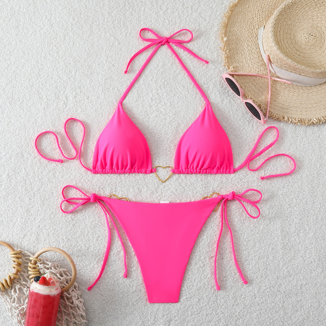 Dame Triangel-Bikini-sæt med hjerte-detalje og justerbare bindebånd Skovae