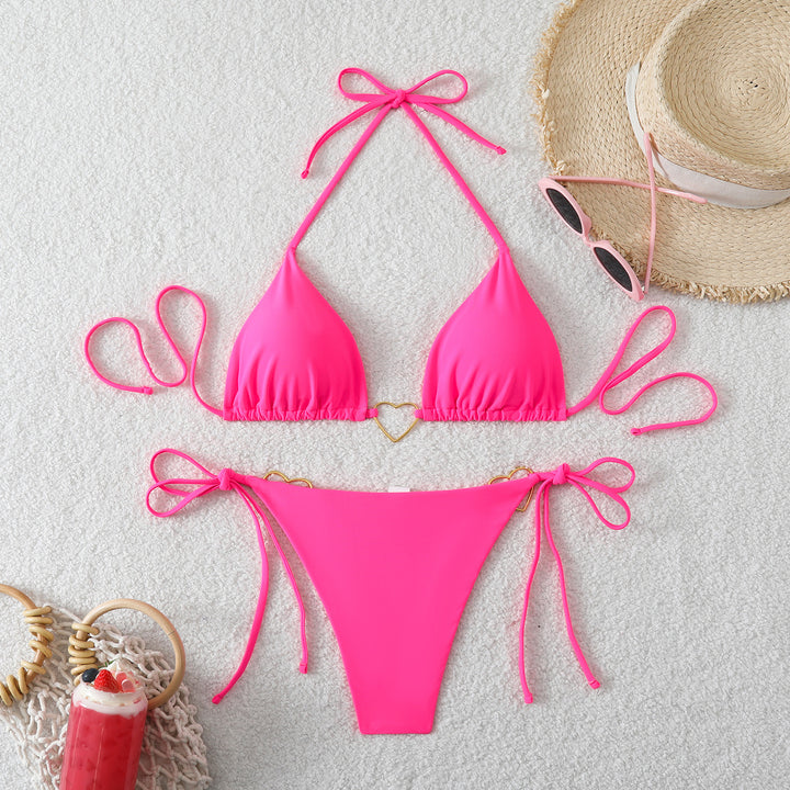 Dame Triangel-Bikini-sæt med hjerte-detalje og justerbare bindebånd Skovae