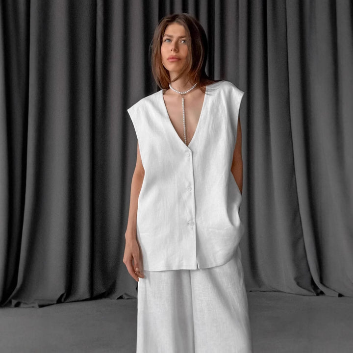 Dame Oversized Skjorte med V-Udsnit og tidløst Design Stilla