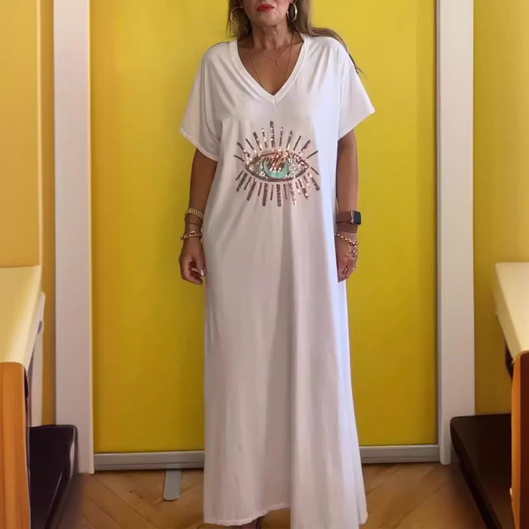 Dame Grafik Pailletter Maxi Kjole Stilla