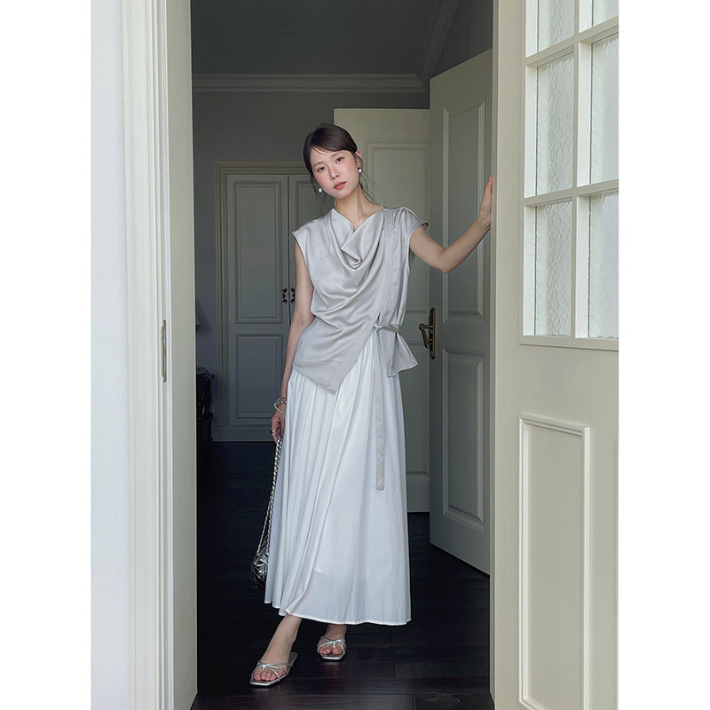 Dame indpakningsbluse med asymmetrisk snit og elegant drapering Stilla
