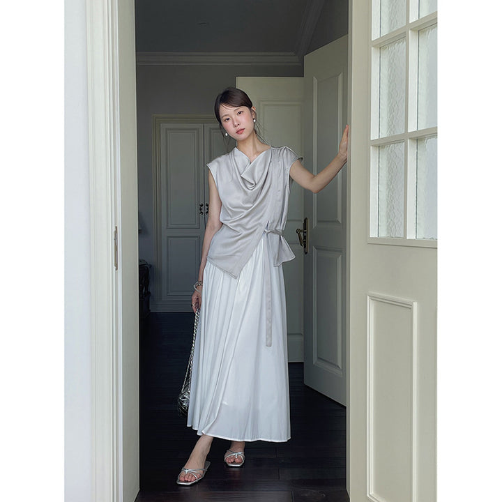 Dame indpakningsbluse med asymmetrisk snit og elegant drapering Stilla