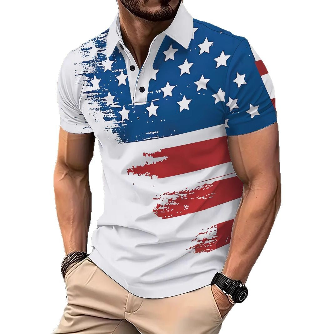 Herrer poloshirt med kreativt flagmotiv og åndbare egenskaber Stilla