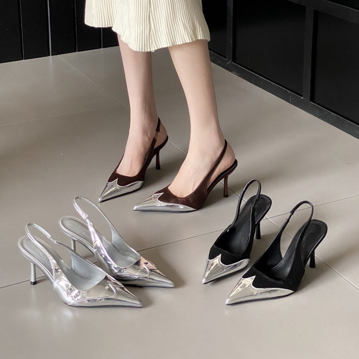 Dame Slingback Pumper med elegant metallic spids og buet design Stilla