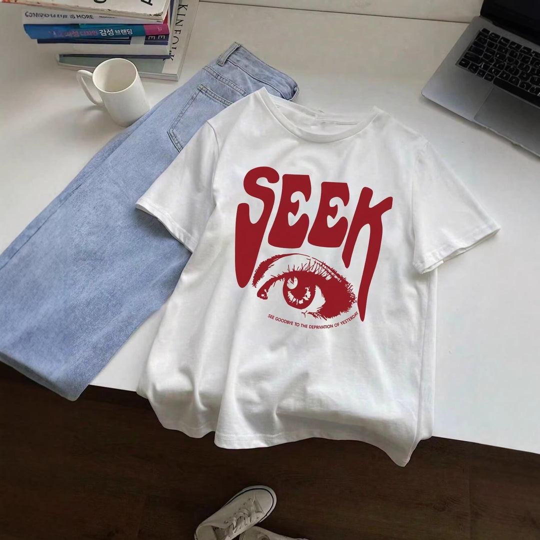 Dame T-shirt med iøjnefaldende grafisk tryk Skovae