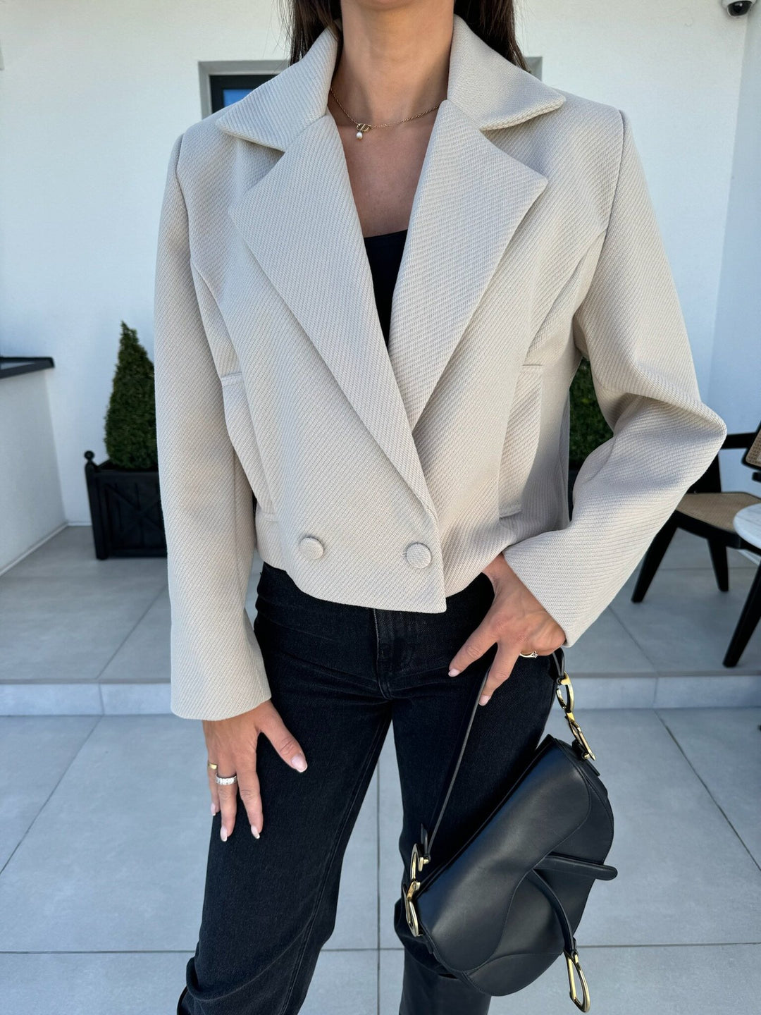 Dame elegant Cropped Blazer i struktureret design med dobbelt knaplukning Stilla