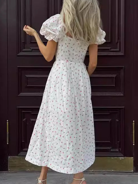 Dame Midi-kjole med puffærmer og knapliste Stilla