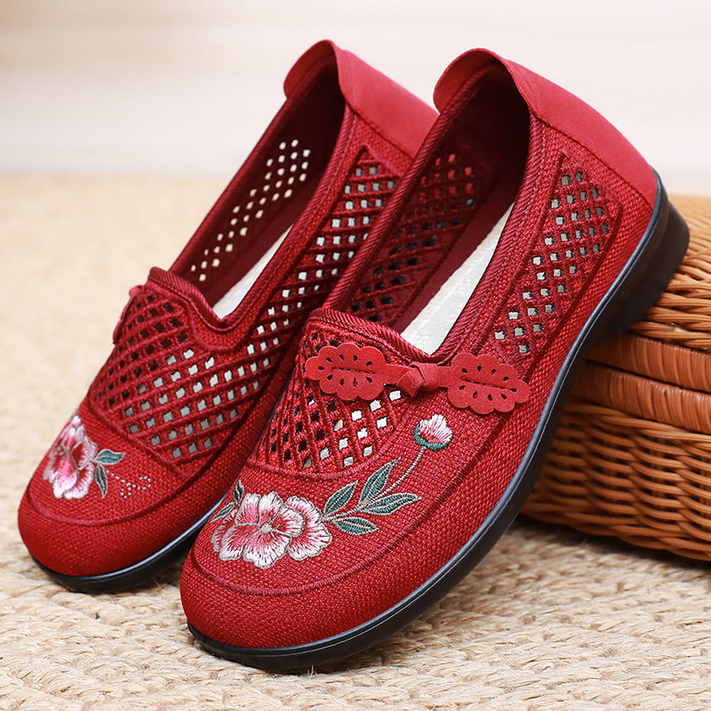 Femme Broderede Slip-On Lærred Flats med Åndbart Design Stilla