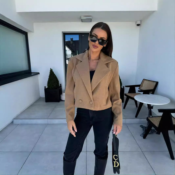 Dame elegant Cropped Blazer i struktureret design med dobbelt knaplukning Stilla