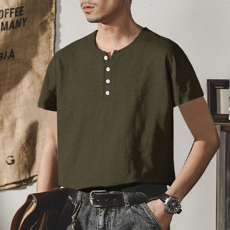 Herre høj kvalitet kortærmet Henley T-shirt med moderne knapper og behagelig pasform Stilla