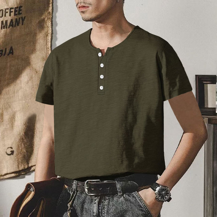 Herre høj kvalitet kortærmet Henley T-shirt med moderne knapper og behagelig pasform Stilla