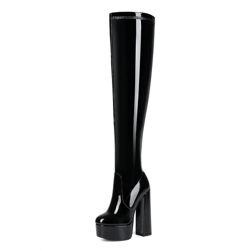 Femme Højglans Over-knæ Platform Stiletto Støvler Stilla