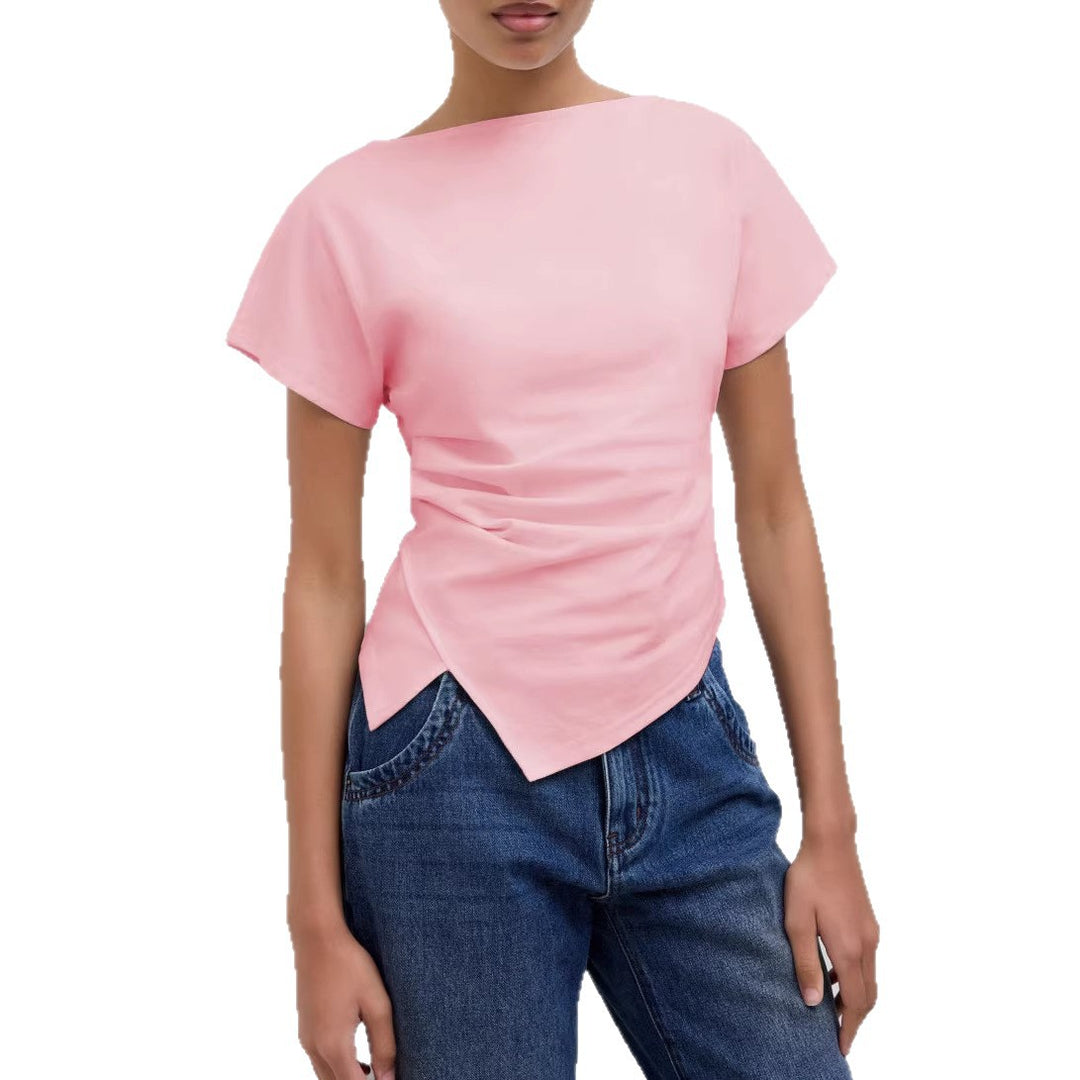 Damer Cropped T-Shirt med asymmetrisk snit og dekorativ draperingseffekt Skovae