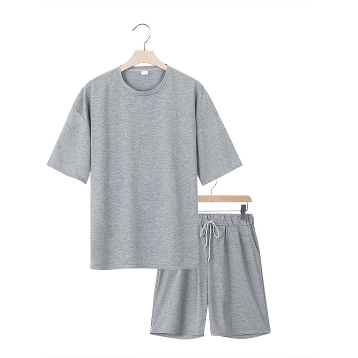 Herrer afslappet jersey-sæt med forlænget rundhalset T-shirt og elastiske snoretræk-shorts Skovae