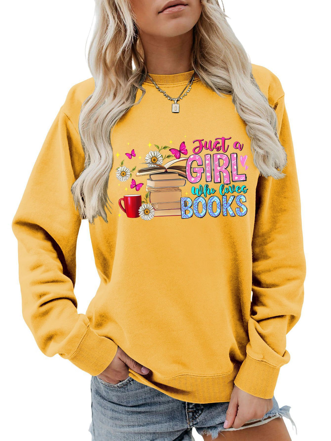 Kvinders sweatshirt med iøjnefaldende bogmotiv og afslappet pasform Stilla