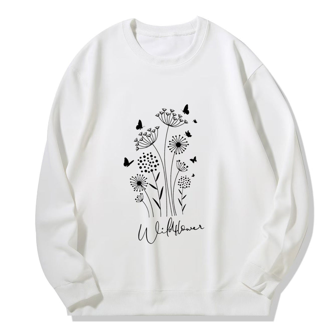Kvinders sweatshirt med blomster vildblomst tryk og hyggelig indvendig foer Stilla