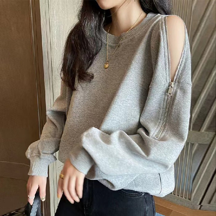 Kvindernes afslappede oversized pullover med åbne skuldre og moderne design