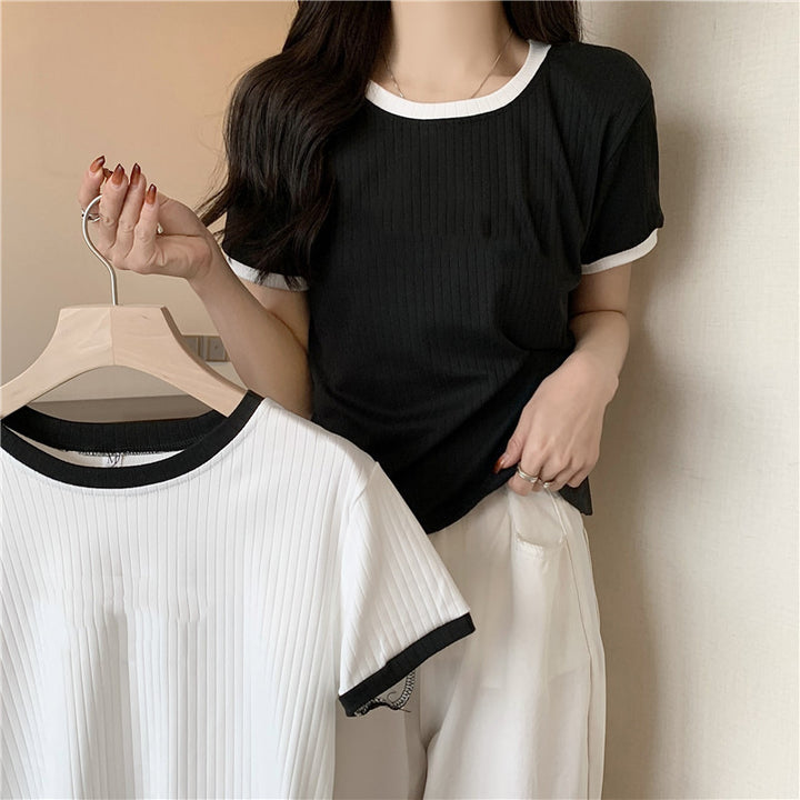Dame Casual Rib Korte Ærme T-Shirt Stilla