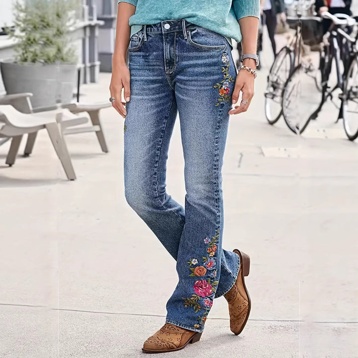 Dame jeans i western-stil med detaljeret hest-applikation Stilla
