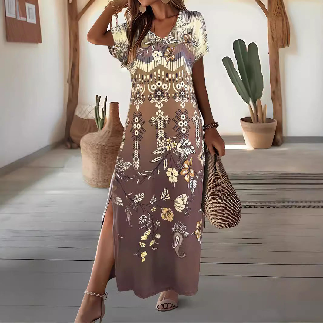 Dame Elegant Blomstermønster Maxikjole Stilla