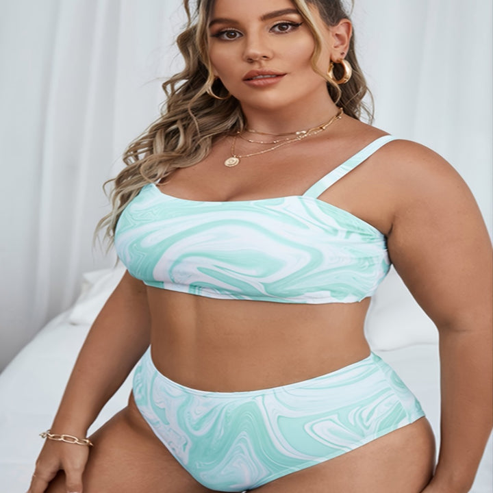 Dame Højskårne Bikini-Sæt med moderne Marmor-Design Skovae