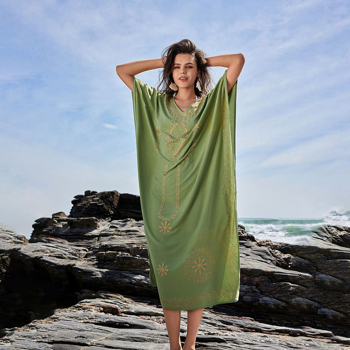 Dame Strandkaftan med elegant broderidesign Stilla