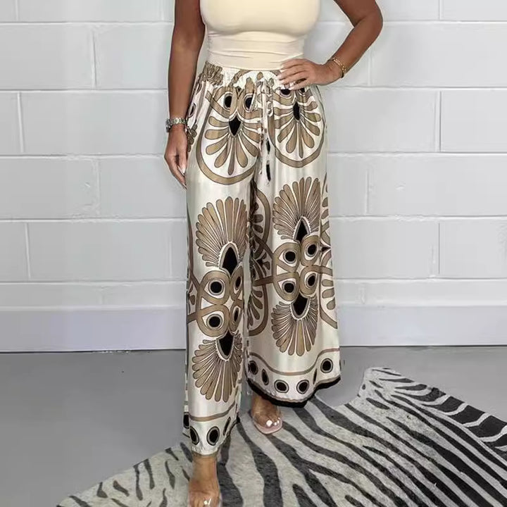 Dame bred palazzo-bukser med boho-print Stilla