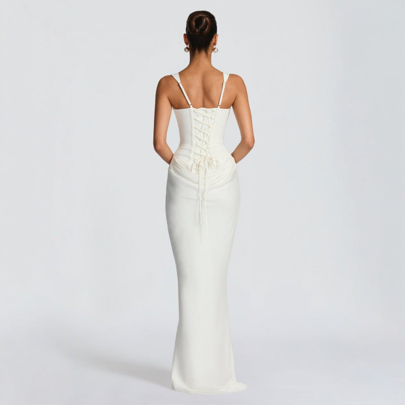Dame Elegante Maxi-Kjole med raffinerede Draperinger Skovae