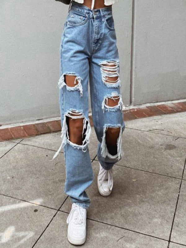 Dame Revnet Baggy-Jeans med afslappet stil og flåede detaljer Stilla