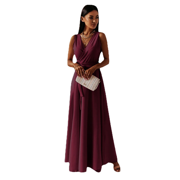 Dame elegant omslags maxikjole med dyb V-hals og flydende fald Stilla