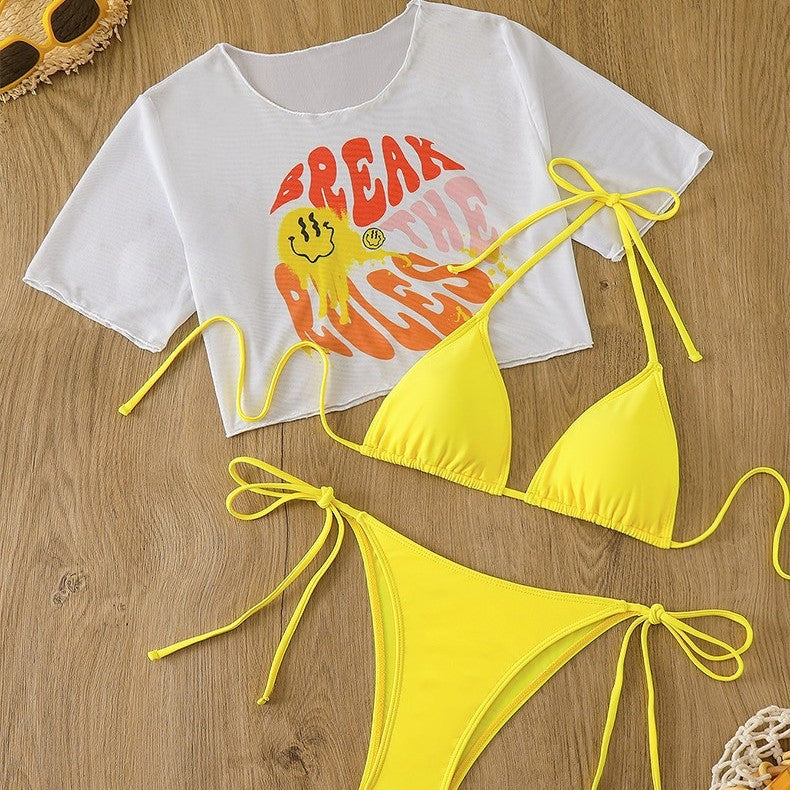 Femme Stilfuld Tie-Front Triangle Bikini Sæt med Crop Top Stilla