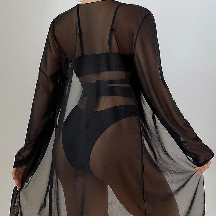 Dame Chic Cut-Out Badedragt-sæt med lang gennemsigtig Cover-Up Stilla
