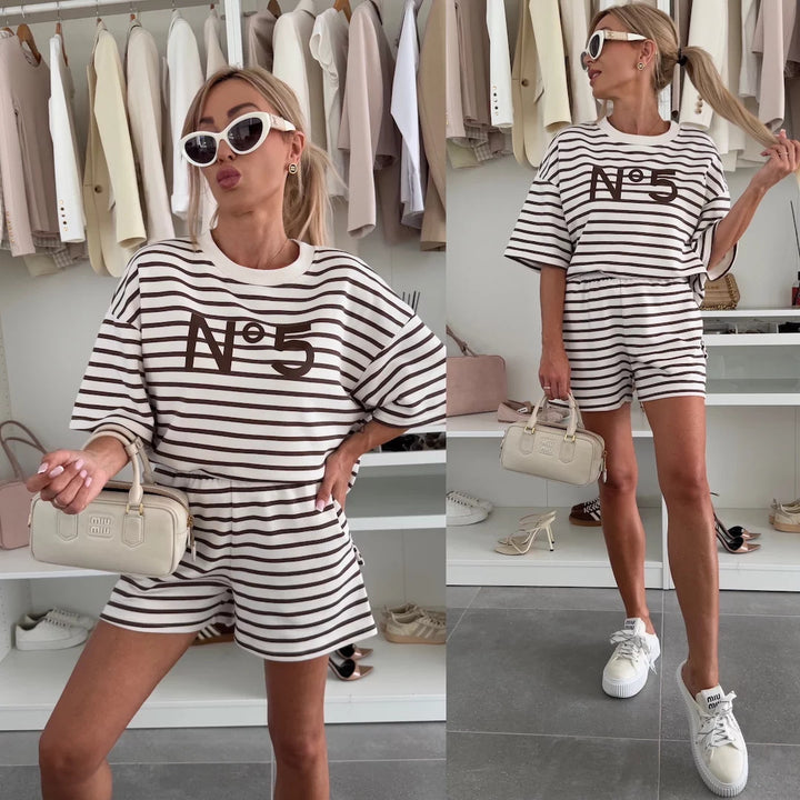 Kvinders casual jumpsuit med bred stribet mønster og løs pasform Skovae