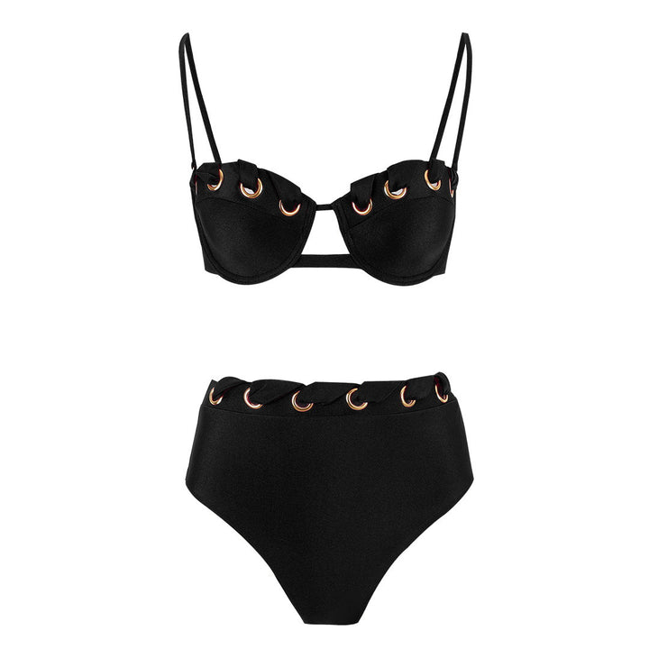 Dame bikini-sæt med elegant ringdekoration og højt skåret trusser Stilla