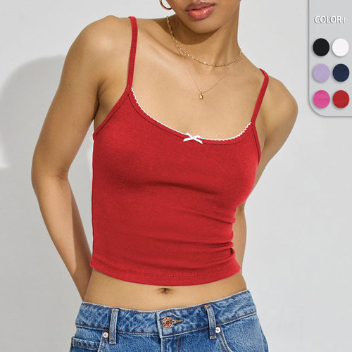 Dame Slim-Fit Spaghetti-top med dekorativ zig-zag kant Stilla