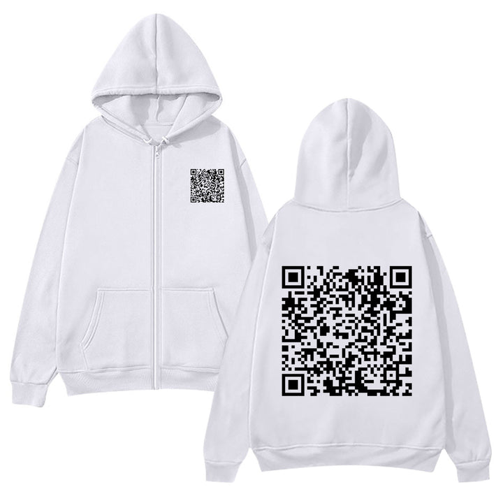 Kvinders hættejakke med QR-kode design og blødt fleece Skovae