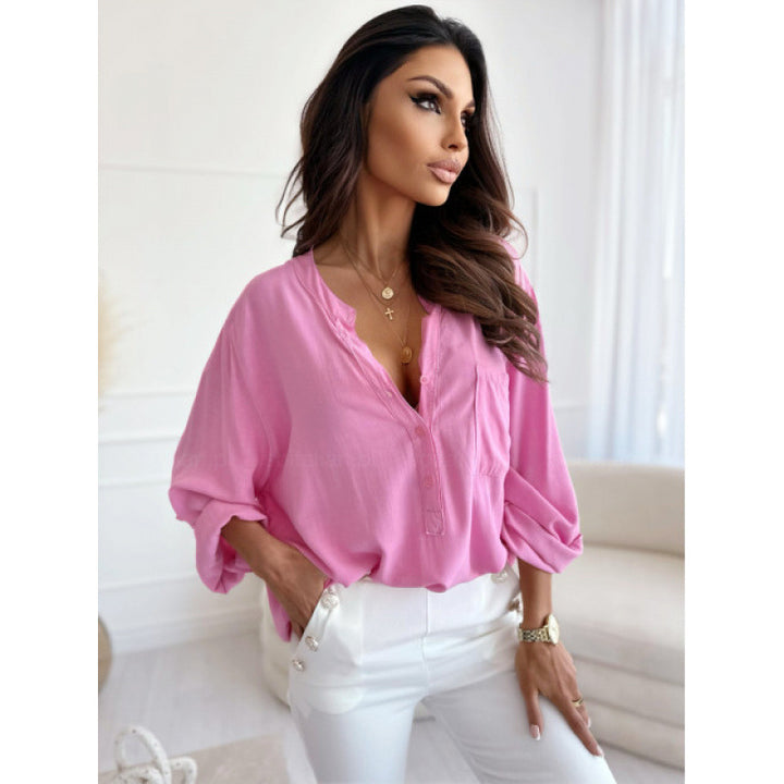 Femme Let Button-Up Bluse med opkrøllede ærmer Stilla