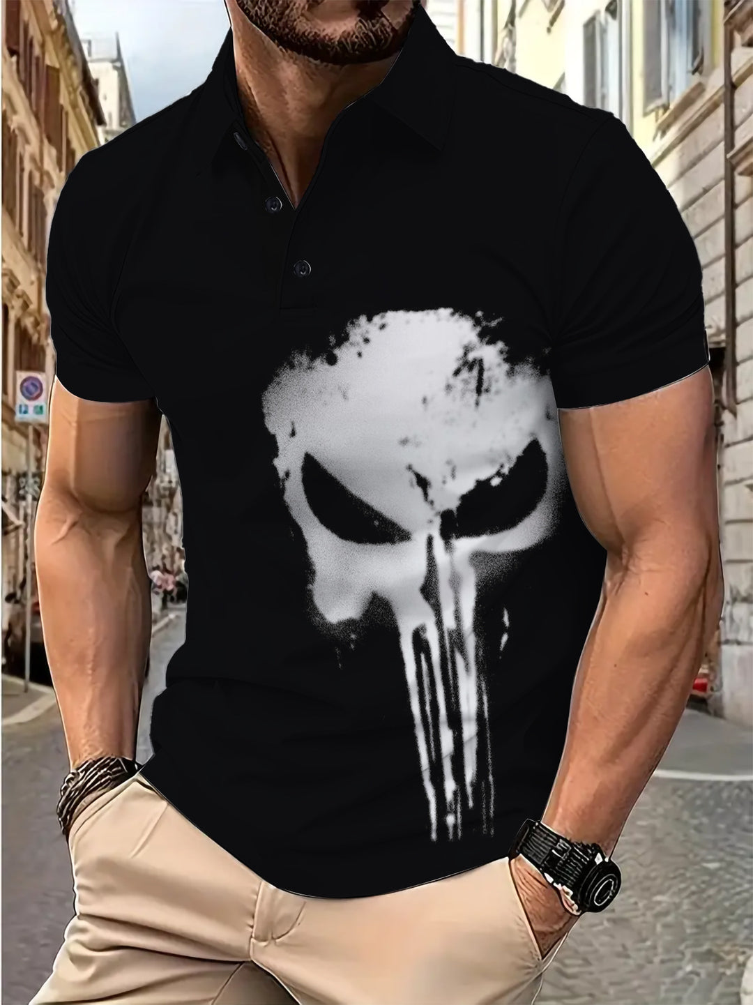 Herrer Poloshirt med kreativt dødningehoveddesign og høj kvalitets bomuldsblanding Stilla