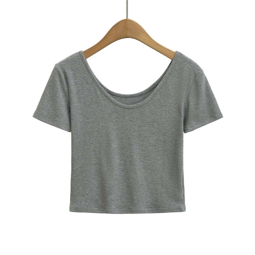 Dame Kortærmet Crop-Top med dyb rygudskæring og komfortabelt stof Stilla