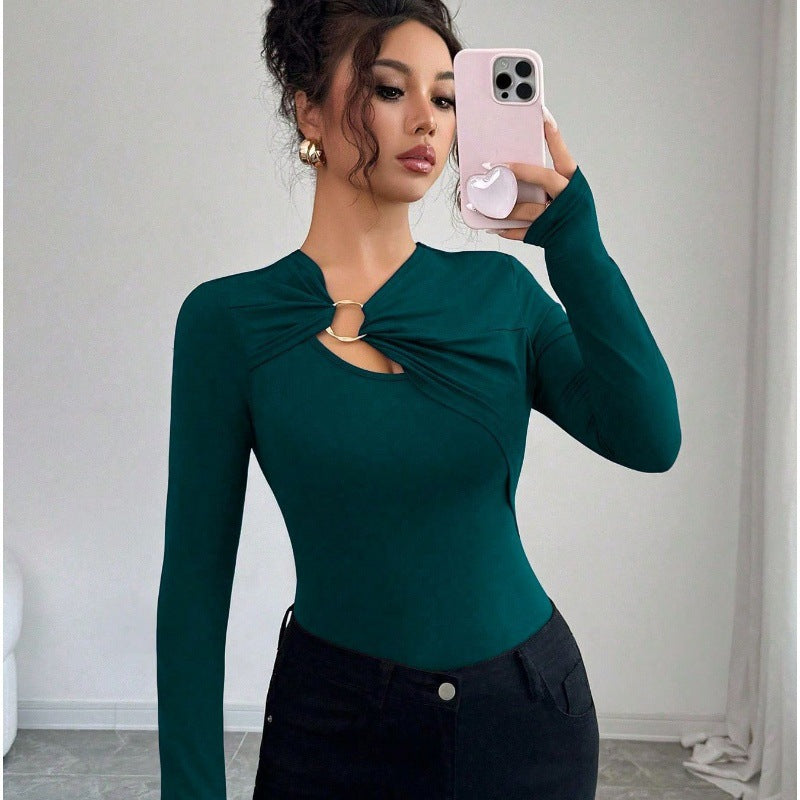Dame bodysuit med dekorativt ringdetalje og lange ærmer Skovae