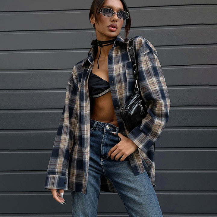 Dame Oversized net skjorte med afslappet snit og funktionelle detaljer Stilla