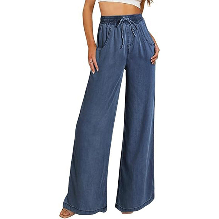 Dame bred jeans med elastisk talje og sidelommer Skovae