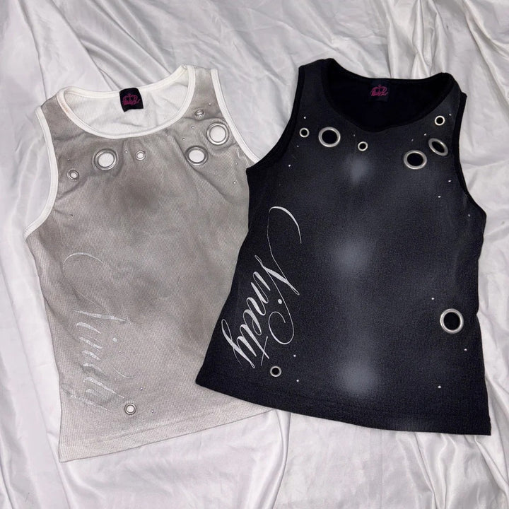 Damer Trendy tanktop med dekorative øjer og glitrende stof Skovae