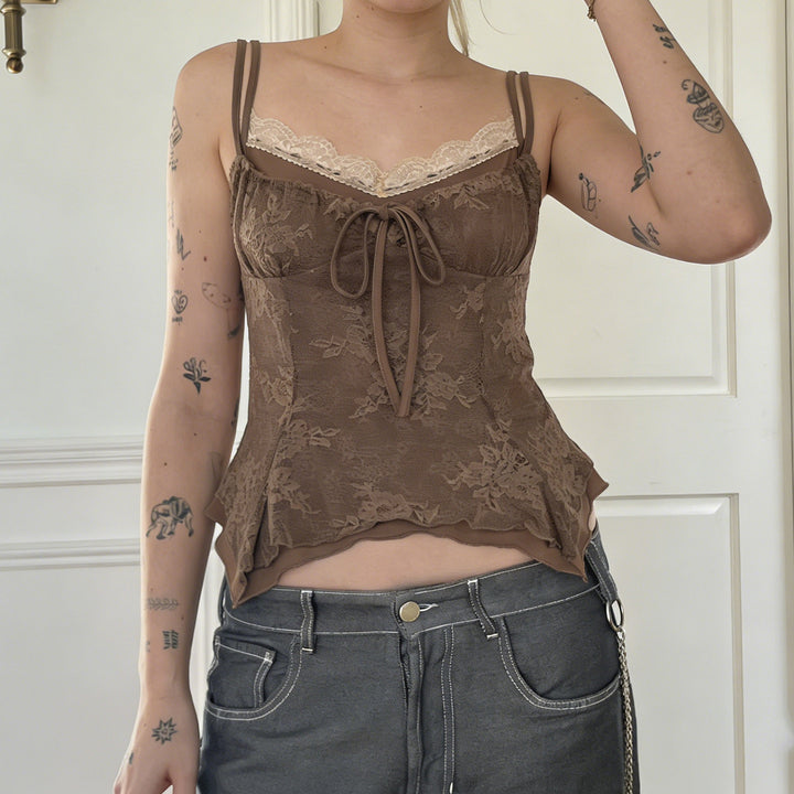 Dame Spets-Bustier-Top med raffinerede stropdetaljer og elegant knude Skovae