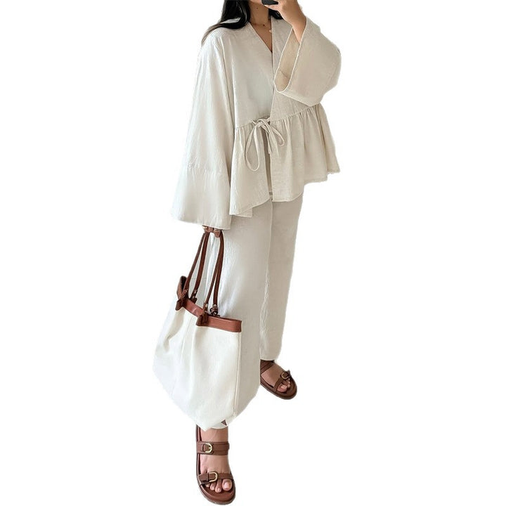 Dame elegant og afslappet lounge-sæt med oversized bluse og flydende bukser Stilla