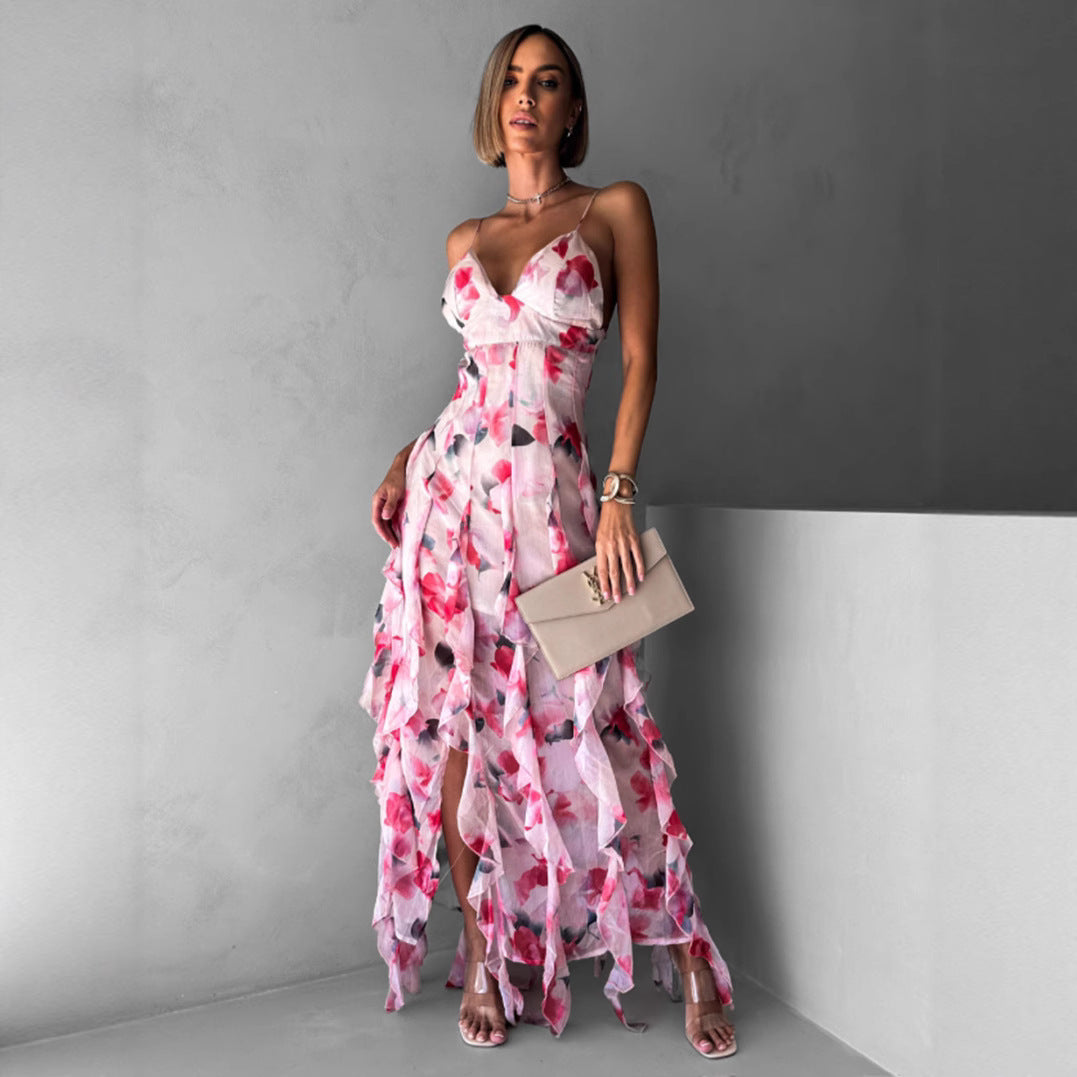 Damer sommer maxi kjole med blomsterprint Skovae