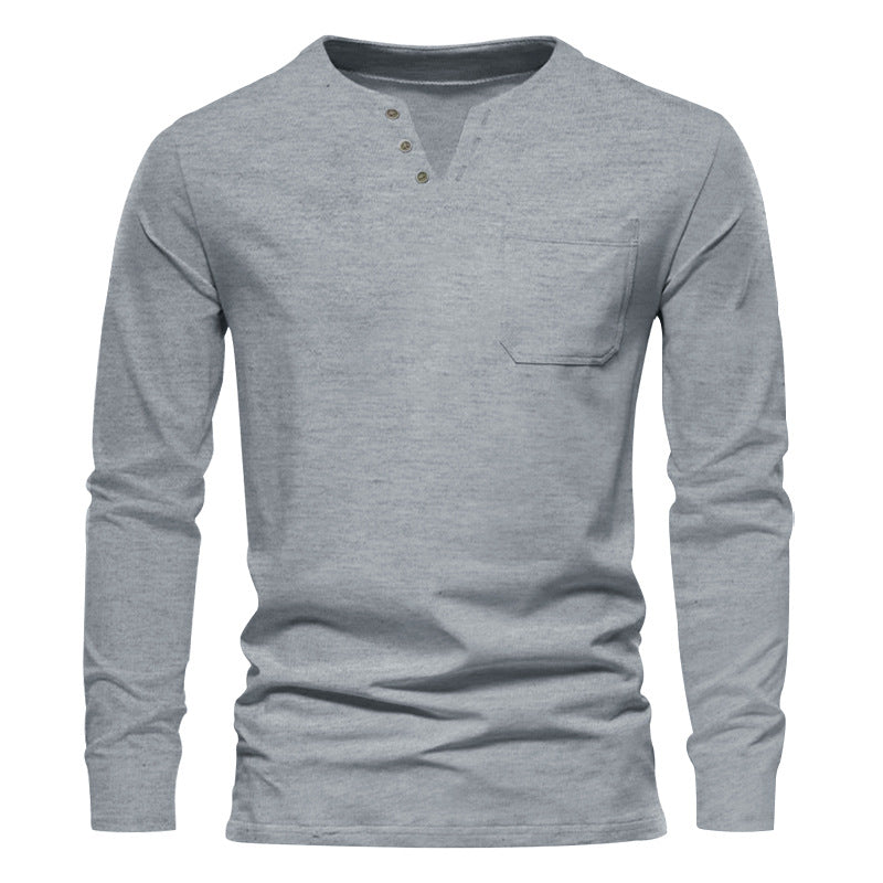 Herrer langærmet Henley T-shirt med stilfuld knapdesign og praktisk brystlomme Stilla