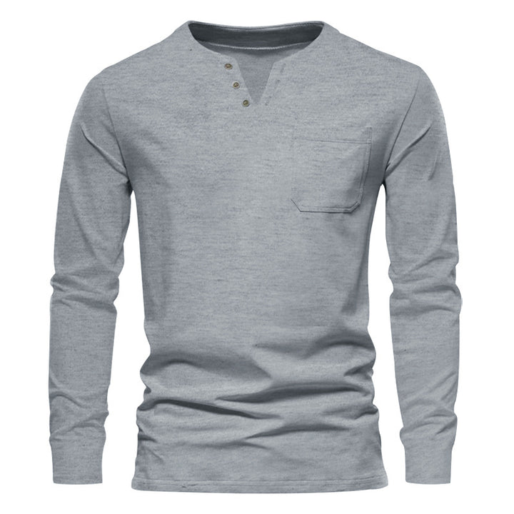 Herrer langærmet Henley T-shirt med stilfuld knapdesign og praktisk brystlomme Stilla