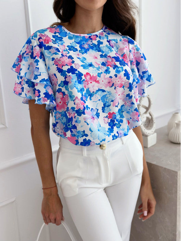 Dame Kortærmet Blomster Rüschenshirt Stilla