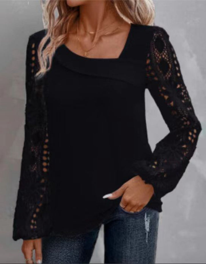 Dame elegant bluse med spidsærmer og kunstnerisk udskæring Stilla
